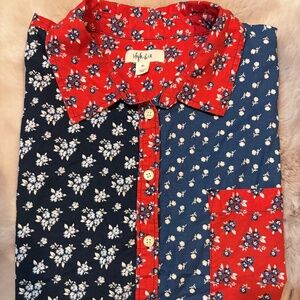 Style & Co Women’s Button Down Shirt Blue/Red Floral Sz X-LARGE